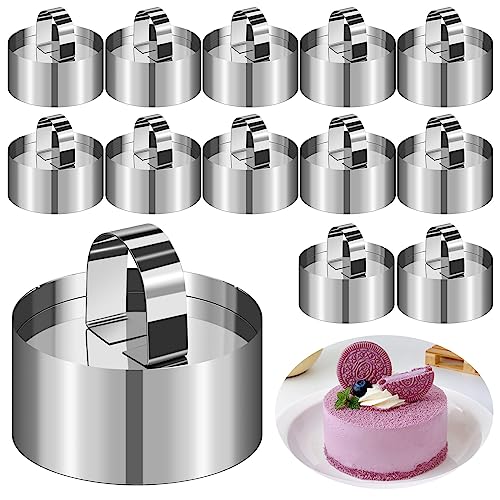 Anelli da dessert e per torte piccoli, 12 pezzi di anelli in acciaio inox, per torte, dessert, con anelli pusher hamburger, stampi per torte, dolci, 8 cm (rotondi)