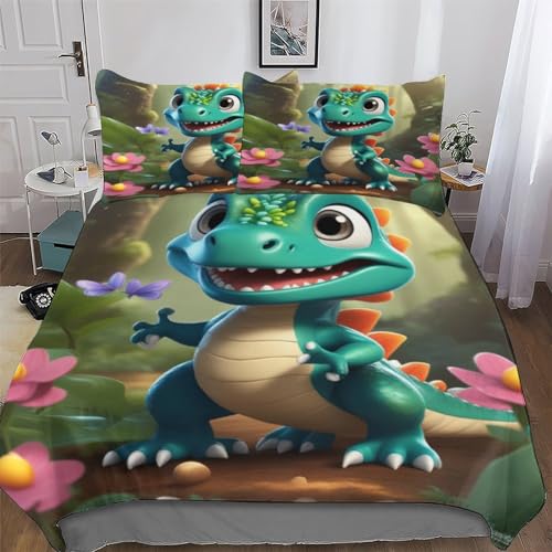 DCCCY Juego de ropa de cama y funda de almohada con diseño de dinosaurios, fundas nórdicas de microfibra, juego de 2 piezas, agradable funda nórdica individual (135 x 200 cm)