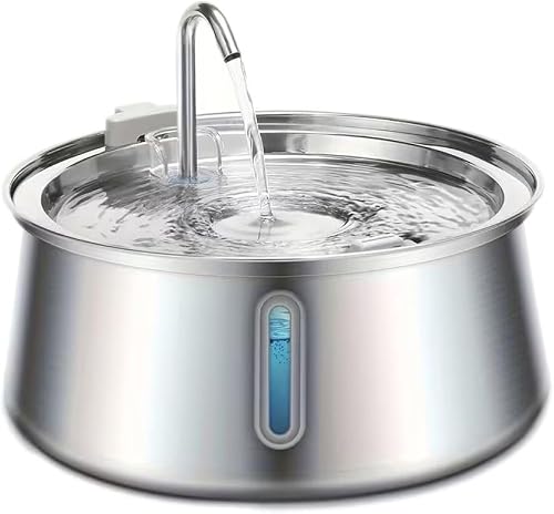 4L Stainless Steel Pet Water Fountain with Filter, Quiet Cat and Dog Drinking Fountain, 304 Steel Automatic Water Dispenser for Multiple Pets