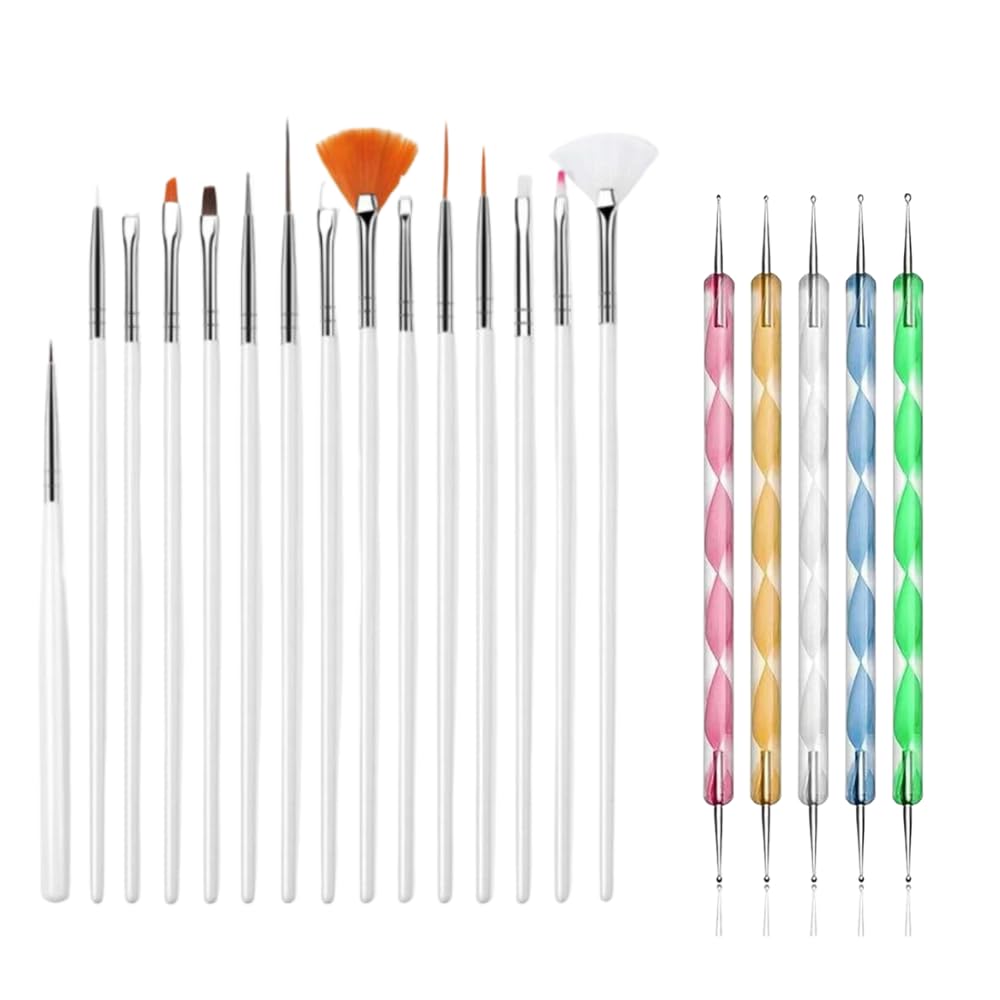 Professional Nail Art Brush Set with Dotting Tools | Acrylic, Gel, UV Nail Painting Brushes | Nail Design Tool Kit for Beginners & Professionals (Set of 20+)-image-45