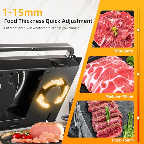 TERUISI Meat Slicer, 200W Electric Meat Slicer Machine Food Slicer, Foldable Deli Meat Cutter With 2 Removable 7.5" Stainless Steel Blade, 0-15mm Adjustable Thickness For Home Use, Meat, Cheese, Bread