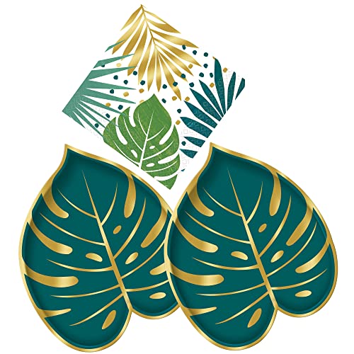 Tropical Palm Leaf Dessert Party Supplies for 16 People Bundle Includes Paper Dessert Plates and Napkins Polynesian Palm