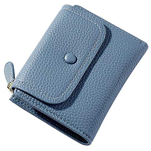 YINHEXI Cartera para mujer, tarjetero, pequeña cartera plegable con bloqueo RFID, bonita cartera pequeña de cuero para mujeres, niñas, damas, mini monedero corto, Blue, Simplicidad