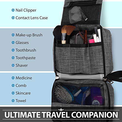 Image of Fosmon Hanging Toiletry Bag for Travel, Compact Toiletries Organizer, Gray
