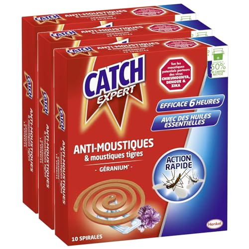 CATCH Spirale extérieure anti-moustiques parfum géranium - Lot de 3 x 10 spirales