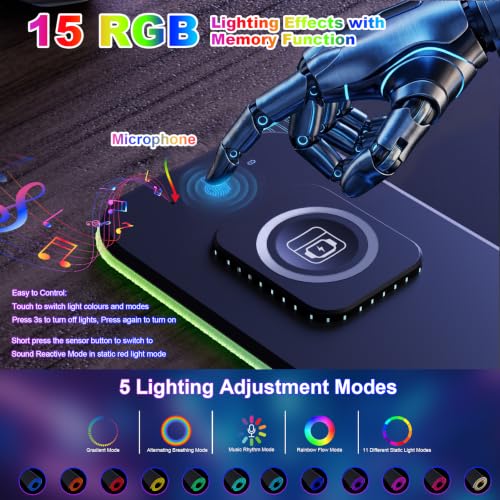 Image of HAUTOCO Wireless Charging Mouse Pad, RGB Large Gaming Desk Mat | 31.5 inchx15.75 inch Desk Pad, 15W Fast Charge, 15 RGB Modes, Smooth Surface, Waterproof, Non-Slip Base, Gaming & Office