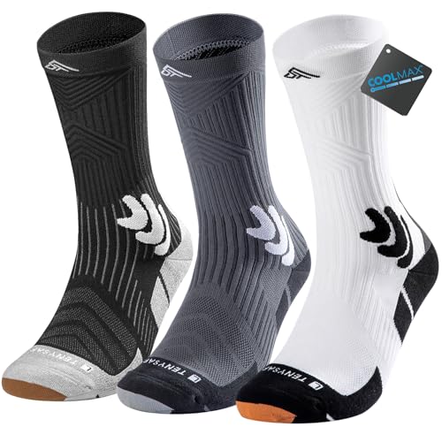 Mens-Compression-Running-Socks-Coolmax-Athletic-Crew-Socks-Moisture-Wicking-Anti-Blister-Cushion-for-Hiking-3-Pairs Men's Compression Running Socks: Coolmax Athletic Crew Socks Moisture Wicking Anti-Blister Cushion for Hiking 3 Pairs - Image 1