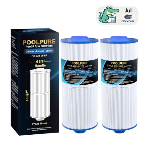 POOLPURE J300 Removable Handle Spa Filter Replaces PJW60TL-OT-F2S Jacuzzi Prem J300 J400 Unicel 6CH-961 6541-383 6540-476 60 sq.ft Filter Cartridge with Built-in Dispenser 2PACK