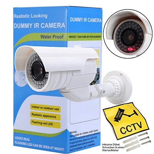 O&W Security 2 x dummy camera fake bewakingscamera camera's dummy met lens met knipperende led waterdicht voor binnen en… - Image 5
