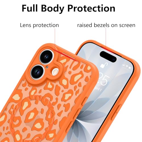 Image of KANGHAR Case for iPhone 17 Orange Leopard Printed Pattern | Compatible with Magsafe Cute Cheetah Protective Magnetic Case for Girls Women 6.3 inch