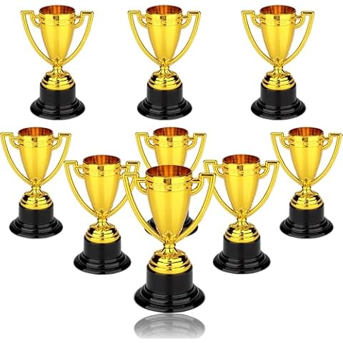 LVYOUIF 9 PCS Mini Gold Award Gold Trophy Award Trophy Cups for Kids and Adults Plastic Gold Trophies for Party Favors Props Rewards Sports Winning Prizes Competitions Square 3.3 Inch Cover
