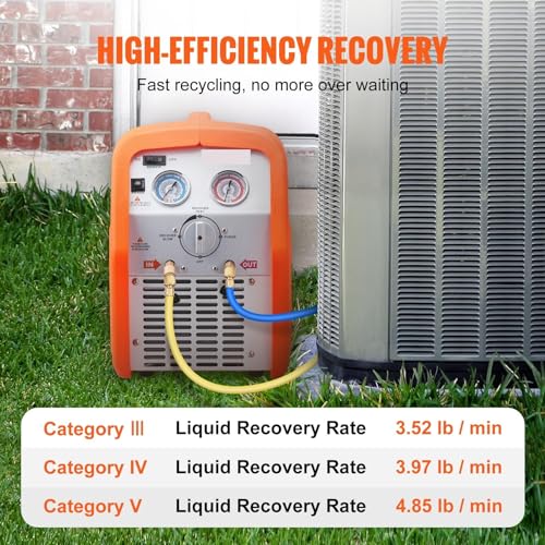 Máquina portátil de recuperación de refrigerante – 120 V CA para una extracción eficiente de refrigerante líquido, perfecta para mantenimiento y reparación de HVAC