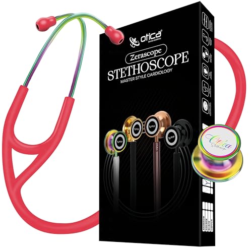 Image of OTICA Double-Sided Stainless Steel Master Style Cardiology Stethoscope Exceptional Acoustic Rainbow /Kaleidoscope Finish Chestpieces-Headset for Medical Professionals | Flexible Tubing & Soft Sealing Eartips | For Doctor,Nurse,Vet,Medical Student (Pink)