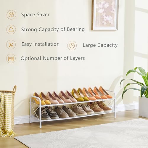 Image of Hoctieon 2 Tier Shoe Rack for Closet, Durable Mesh Style Shoe Rack, Entryway Shoe Shelf, Shoe Storage Organizer for Hallway, Bedroom, Living Room, Wardrobe, White