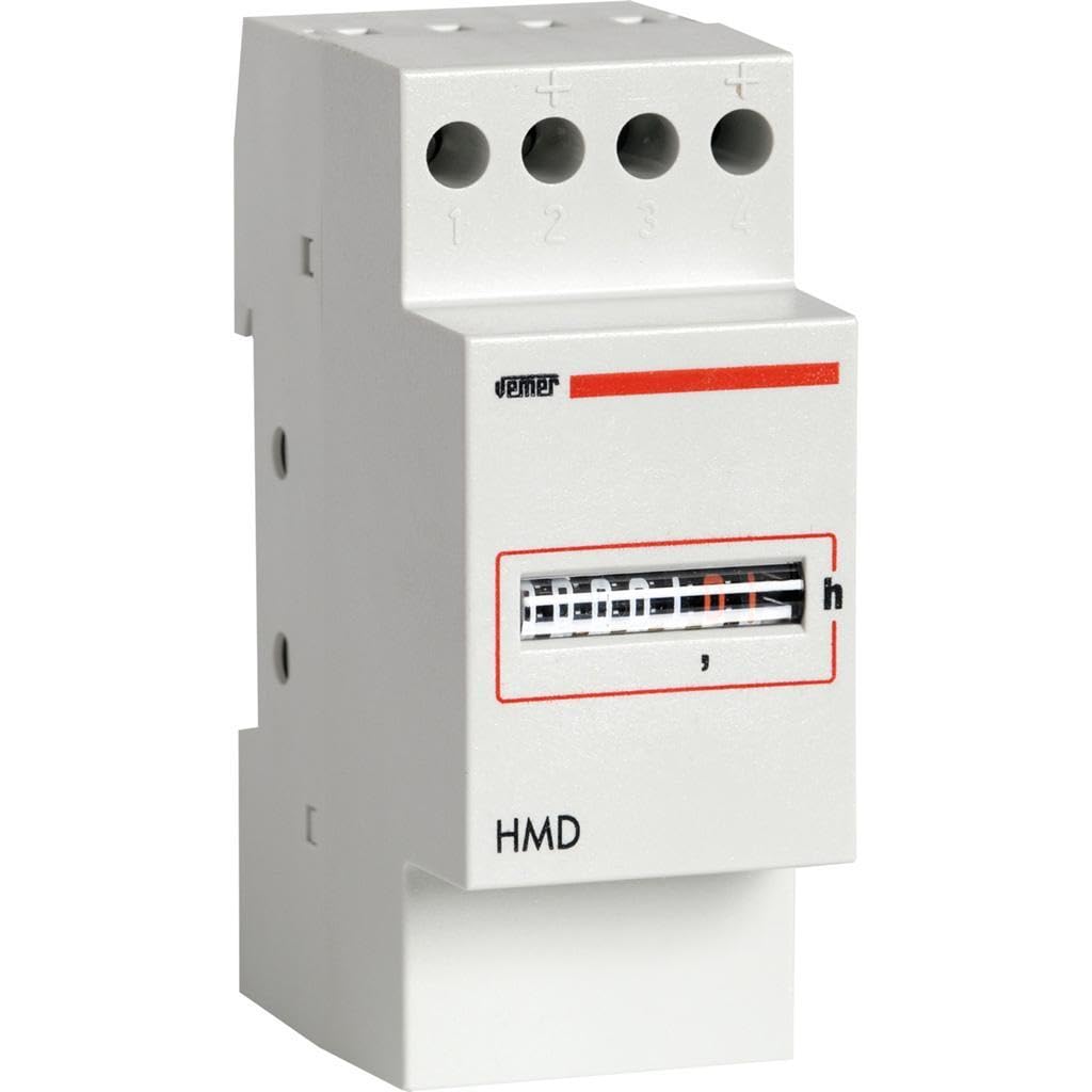 Contaore modulare a corrente alternata HMD-230 Alimentazione 230V Vemer VP749600 Grado di protezione IP40 Collegato ai capi di elettrovalvole, resistenze interne di apparecchi elettrici e macchine, permette di contabilizzare i consumi e le ore di lavoro