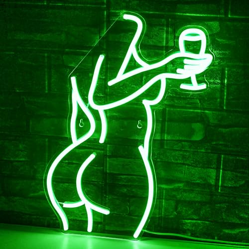 SIGNSHIP sexy dame dos avec verre à vin néon vert LED logo pour Art Déco corps féminin mural Bar Club boutique parti cadeau