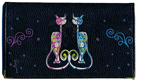 Syl'la Couple Chat Porte Chequier en Cuir pour Femme Noir