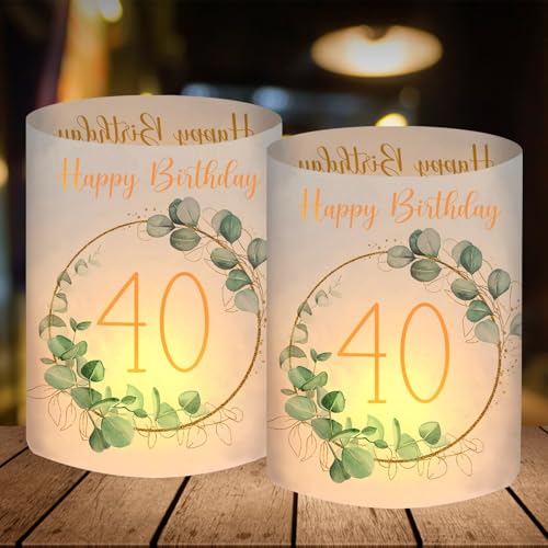 Lot de 12 photophores décoratifs de table pour 40 ans - Pour homme et femme - Motif Happy Birthday - Inscription « Schön dass du da bist » - Convient pour...