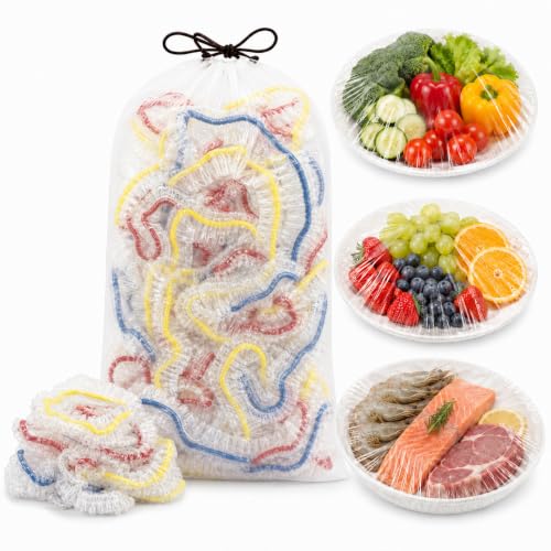 100PCS Disposable Stretch Food Covers for Bowls & Plates, stretch food covers, Reusable Elastic Food Storage Covers with Elastic Edging - Stretch Plastic Wrap Bowl Covers，#2/100pcs