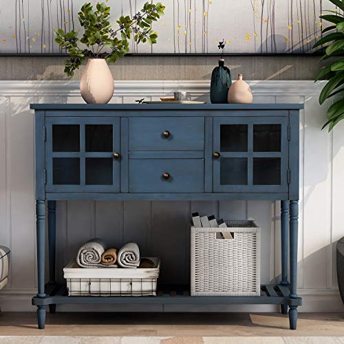 Console Table, Buffet Table Sideboard Table, Rustic Entry Table Buffet Cabinet Sofa Table for Living Room Entryway and Dining Room (Antique Navy)