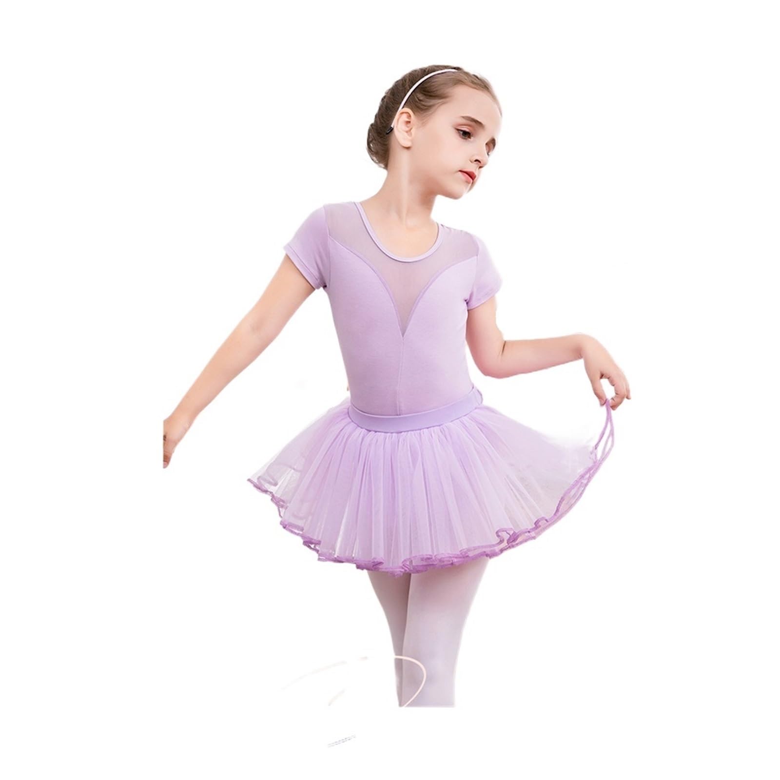 Maillot Gimnasia Ritmica niña Girls Gymnastics Ballet Leotard Children's Bodysuit Sports Mesh Toddler Dance Costume Short Sleeve(Pink-Long,Tag110 (90-105cm))