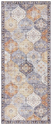 Elle Decoration Kashmir Ghom Orientalischer Teppich - Kurzflor Vintage-Look Orientalisch Ornamente-Muster Klassischer Orientteppich für Wohnzimmer Esszimmer Flur oder Schlafzimmer Honiggelb, 80x200cm