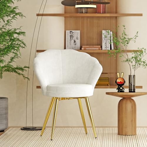 Utlenianie Chaise Coiffeuse Blanc, Fauteuil en Velours ave Dossier, Fauteuils et Chaises Pieds en Métal Or Fauteuil Salon Confortable pour Salon, Chambre à Coucher, Coiffeuse (Blanc-A)