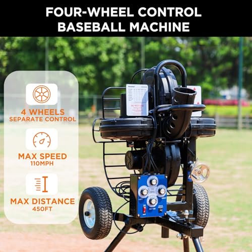 image for Furlihong 747BH 4-Wheel Baseball Pitching Machine, Adjustable Speed an