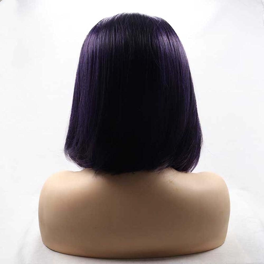 Synthetic Black/Purple Lace Front Bob Wigs Widow's Peak Short Straight Bob Wigs Heat Resistant Fiber Hair Wigs14 …