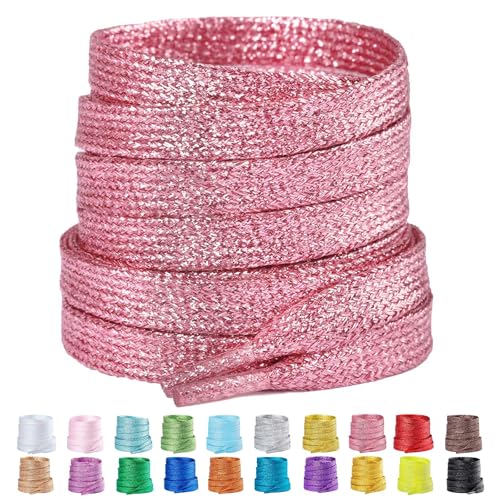 Booyckiy 2 Pairs Flat Glitter Shoe Laces for Sneakers, Pink, 39in by Booyckiy - Used condition - US$7.66
