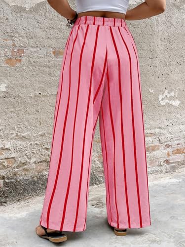 Plus Size Women's Casual Pants Striped Color Block Vintage Textured Wide Leg Drawstrings Loose Trousers2