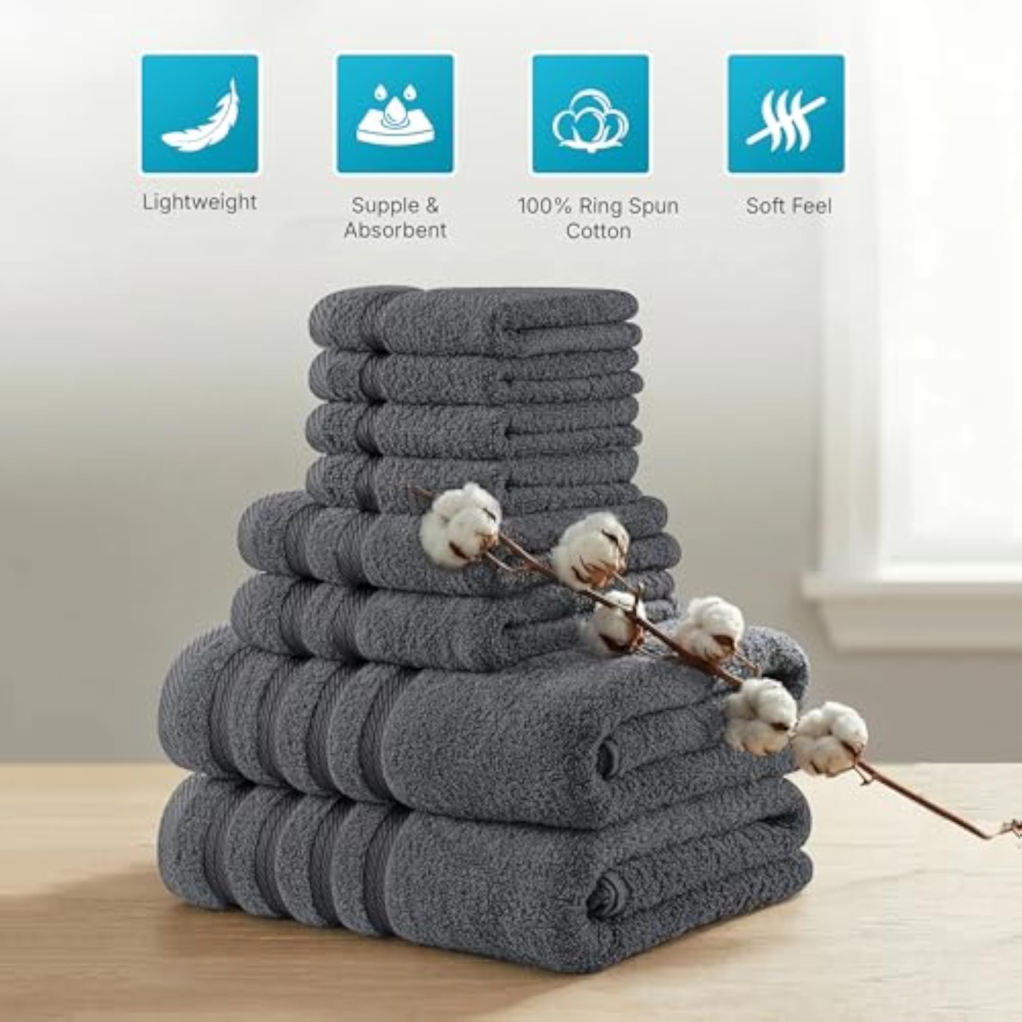 8 Piece Towel Set, Super Absorbent & Quick-Dry