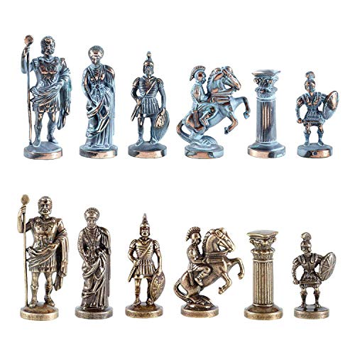 Manopoulos Greek Roman Army Large Chess Set - Blue&Copper - Without Chess Board Cover