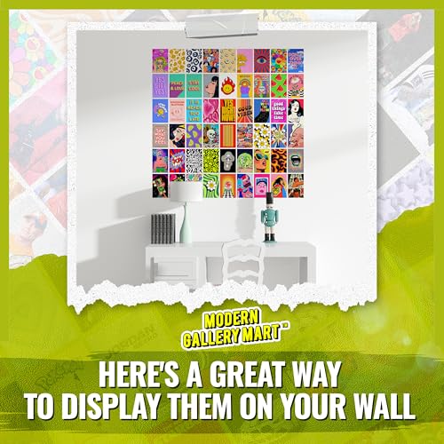 Image of MODERN GALLERY MART Pack of 54 Indie Y2K Hippie Wall Collage Kit Posters - 4 x 6 Inches Posters for Wall Decoration - Wall Art For Bedroom, Office, Living room, Dorm room - Glue Dots Included