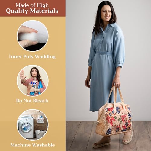 Maison d' Hermine Weekender Bags for Women Cotton Quilted Duffel Overnight Luggage Weekend Bag for Men Gym Sports Gifts Travel Business Travellers Family Trip (Kalahari)3