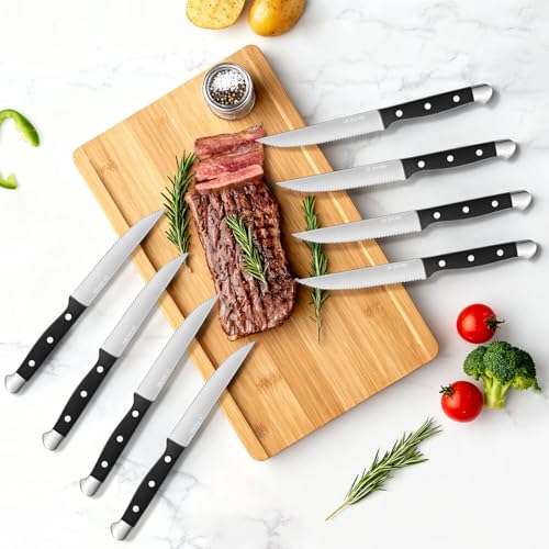 LIN ZHI REN Steak Knife 8-Piece Set – Stainless Steel Serrated Dinner Knife with Ergonomic Handle, Dishwasher Safe Comfort Grip, Ideal for Meat, Dinner, and Kitchen Use - Image 6