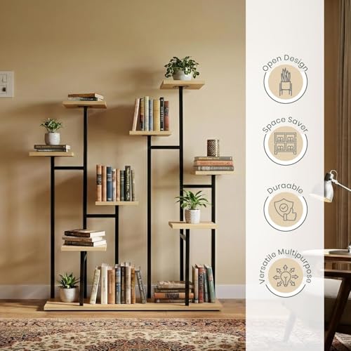 Image of ORILEY Florivo 8-Tier Vertical Wooden Plant Stand Indoor Flower Pot Holder Wood Display Racks for Potted Plants and Flowers Home Living Room Balcony & Garden Tall Shelf (Pack of 1)