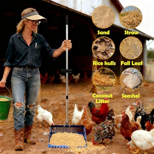 JOYANDRO Chicken Poop Scooper & Rake 2-in-1, 15" Extra Large Stainless Steel Litter Scoop, 21"-76" Adjustable Handle, Chicken Coop Cleaner for Sand, Pet Waste & Litter Sifting — view 5