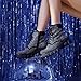 Wavyvigs Black Rhinestone Combat Boots Platform Chunky Heel Lace Up Sparkle Ankle Boots Side Zipper Grey US 8
