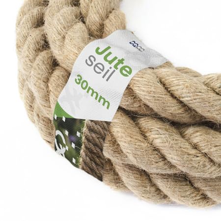 DQ-PP Corde en Jute | 5m | 30mm d'épaisseur | Naturel Fil de Jute | Ficelle de Jute | Naturelle Deco Cordelette Balancoire Jardin