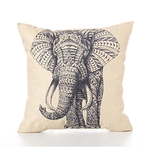 Digoon 3 Pack - 18 X 18 Inch Square Linen Animal Printed Cute Elephant Throw Pillow Case Decorative Cushion Cover Pillowcase Cushion Case For Couch,Sofa,Bed,Chair,Auto Seat (Blackwhite) #TOP2