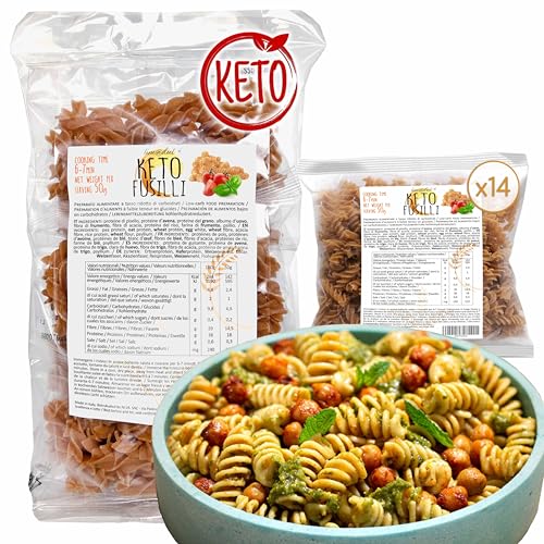FUSILLI Keto Line@diet | 14 einzelne 50g-Portionen ketogener pasta | 0,2g Zucker, reich an Ballaststoffen und Eiweiß | 700g