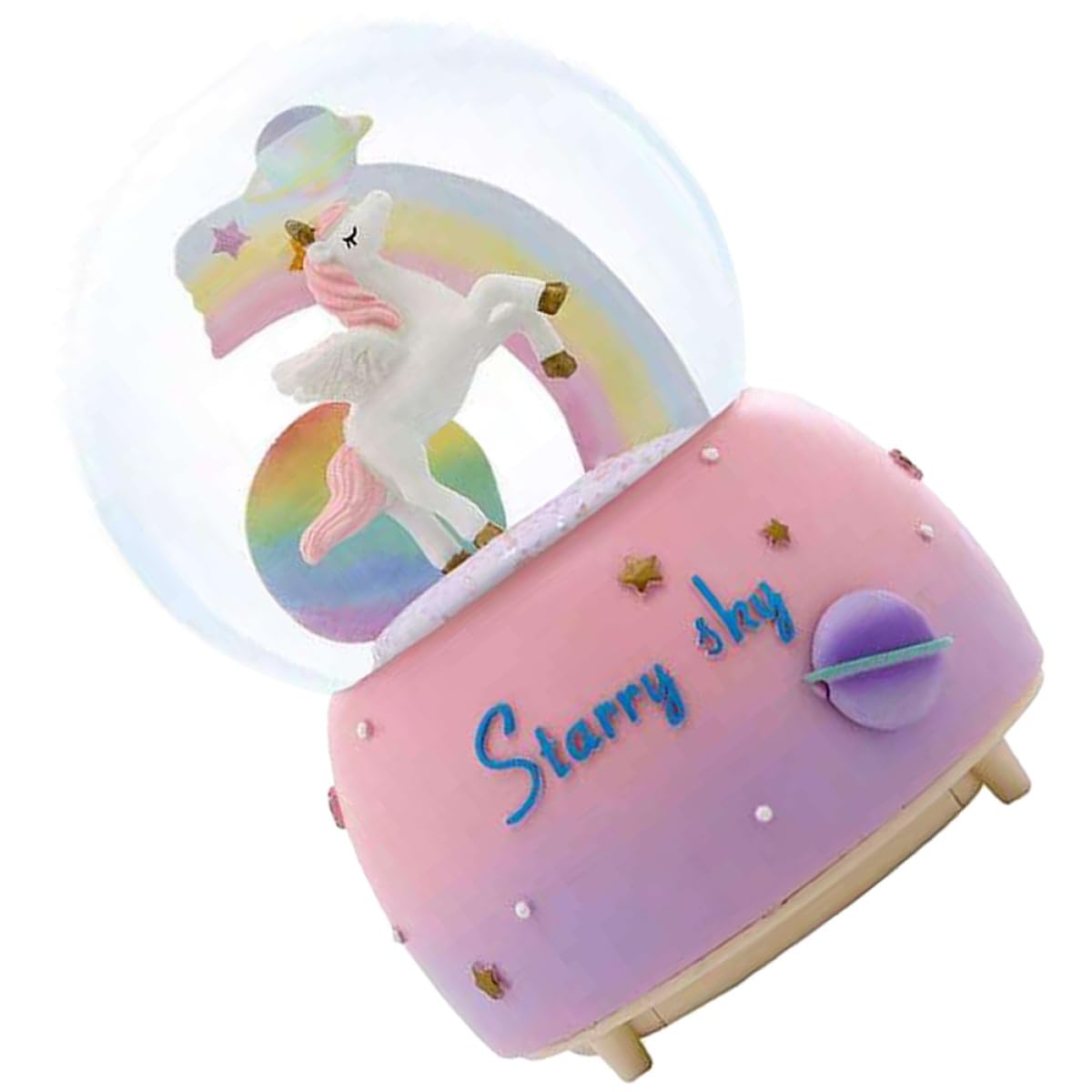 Caja de Música con Globo de Nieve Unicornio de Diseño Infantil Efecto Luz y Música Manual Decoración Navideña y Regalo Cumpleaños para Niñas Ambiente Romántico y Festivo