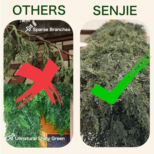 9FT Christmas Cedar Garland Artificial Real Touch Thickness Realistic Greenery Pine Garland for Mantle Fireplace Outdoor Indoor Christmas Decorations