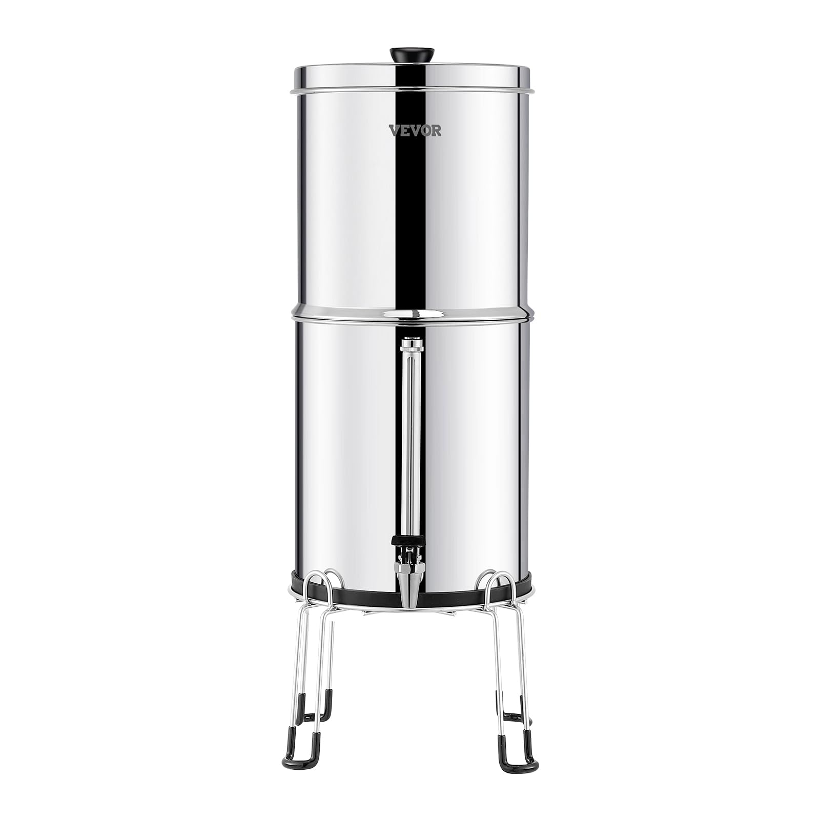 VEVOR Système de Filtration d'Eau par Gravité 7,5 L, Filtre à Eau par Gravité Réduction du Plomb et jusqu'à 99% du Chlore, Inox 304, avec 2 Filtres à Charbon Actif, 2 Filtres de Défluoration, Robinet