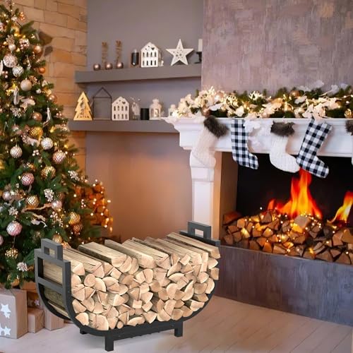 image for GAVISCITY 34 Inch Firewood Rack Outdoor Indoor with Handle and Log Car