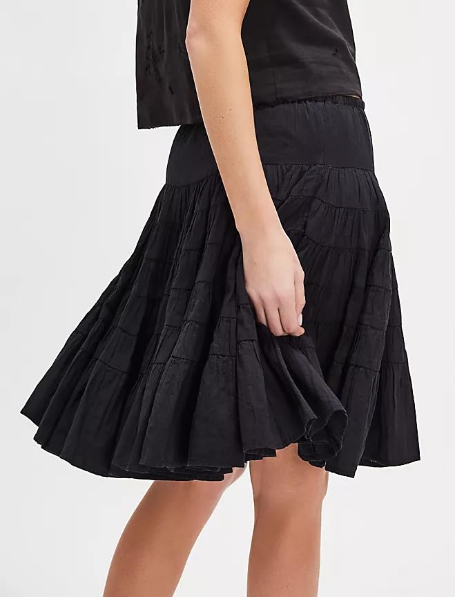 UAURORAO Women Tiered Pleated Skirt Boho Ruffle Flowy Midi Skirts A Line Drawstring Waist Knee Length Country Skirts3