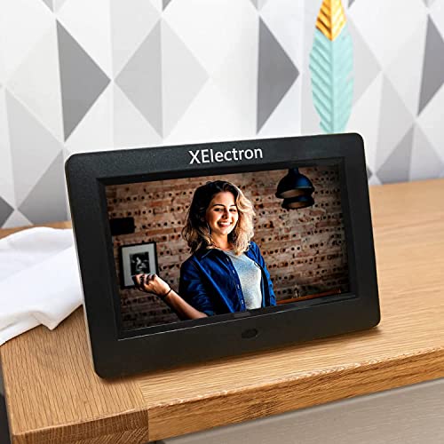 Image of XElectron 7 inch Digital Photo Frame with HD Display, 2GB RAM, 180 Wide Angle View, Auto Rotate, Play Photos, Videos, Music, Clock, Calendar and Slideshow with Remote (Black)
