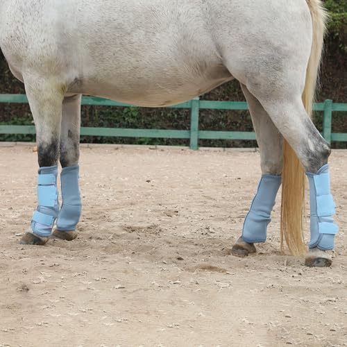 Image of LEAFOREST Horse Fly Boots Set of 4 - Non Slip Leg Protection for Donkey Mini Pony Draft, Breathable Mesh Fly Boots for Pasture & Barn Use Light Blue Full
