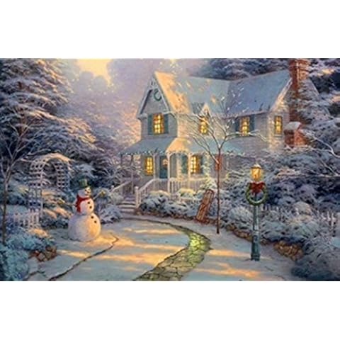 Large Festive Snowman Winter Christmas Snow Scene Light up LED Canvas/Picture Cover